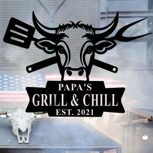 Personalized Metal Grilling Sign,Grill & Chill Metal Wall Art,BBQ Signs,Personalized Barbecue Sign,Backyard Patio BBQ Decor,Grill Sign