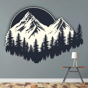 Arte de pared de metal de bosque de montaña, letrero de bosque de montaña, decoración de pared de montaña, colgante de pared de montaña, decoración sobre la cama, regalo para amantes del senderismo, decoración de cabaña