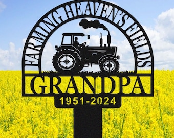 Personalized Metal Farmer Memorial Stake, Farmer Grave Marker, Custom Farming In Heaven Memorial Sign, Dad Loss,In Loving Memory of Granddad