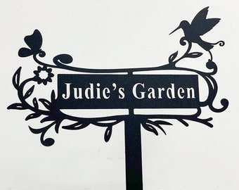 Letrero de jardín metálico personalizado, Letrero de jardín a medida, Estaca de jardín con forma de pájaro y flor, Decoración de jardín exterior, Arte de jardín, Día de la Madre, Regalo para jardinero