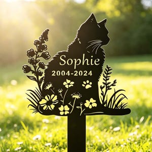 Personalized Metal Cat Grave Marker,Cat Memorial Stake with Flowers,Custom Cat Cemetery Stake,Cat Garden Stake,Cat Garden Decor,Loss of Cat
