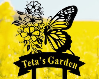 Personalized Butterfly Metal Garden Sign,Custom Garden Sign,Butterfly Garden Stake,Outdoor Garden Yard Decor,Metal Garden Art,Gardener Gift