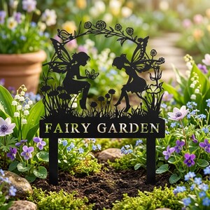 Personalized Fairy Metal Garden Sign,Custom Garden Sign,Fairy Garden Stake,Outdoor Garden Yard Decor,Metal Fairy Garden Art,Gardener Gift image 5