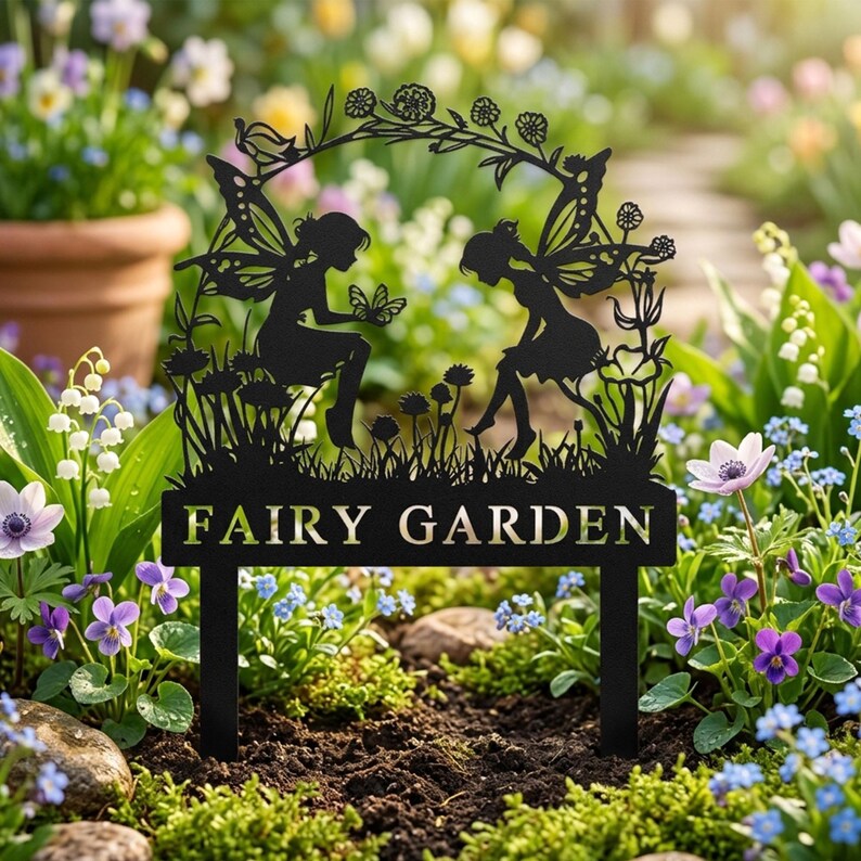 Personalized Fairy Metal Garden Sign,Custom Garden Sign,Fairy Garden Stake,Outdoor Garden Yard Decor,Metal Fairy Garden Art,Gardener Gift image 5