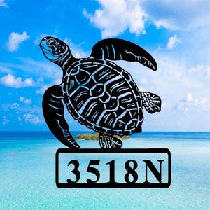 Adresplaquette zeeschildpad, aangepaste metalen adresbord schildpad, nummerplaat huisnummer schildpad, gepersonaliseerd nummerbord adres schildpad, huisnummer