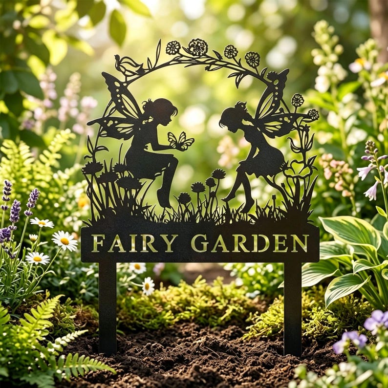 Personalized Fairy Metal Garden Sign,Custom Garden Sign,Fairy Garden Stake,Outdoor Garden Yard Decor,Metal Fairy Garden Art,Gardener Gift image 1