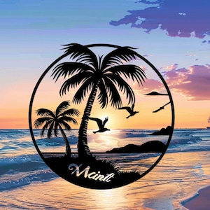 Custom Beach Palm Tree Sign,Palm Tree Decor,Personalized Beach House Sign,Palm Tree Wall Art,Outdoor Lake House Decor,Nautical Coastal Decor