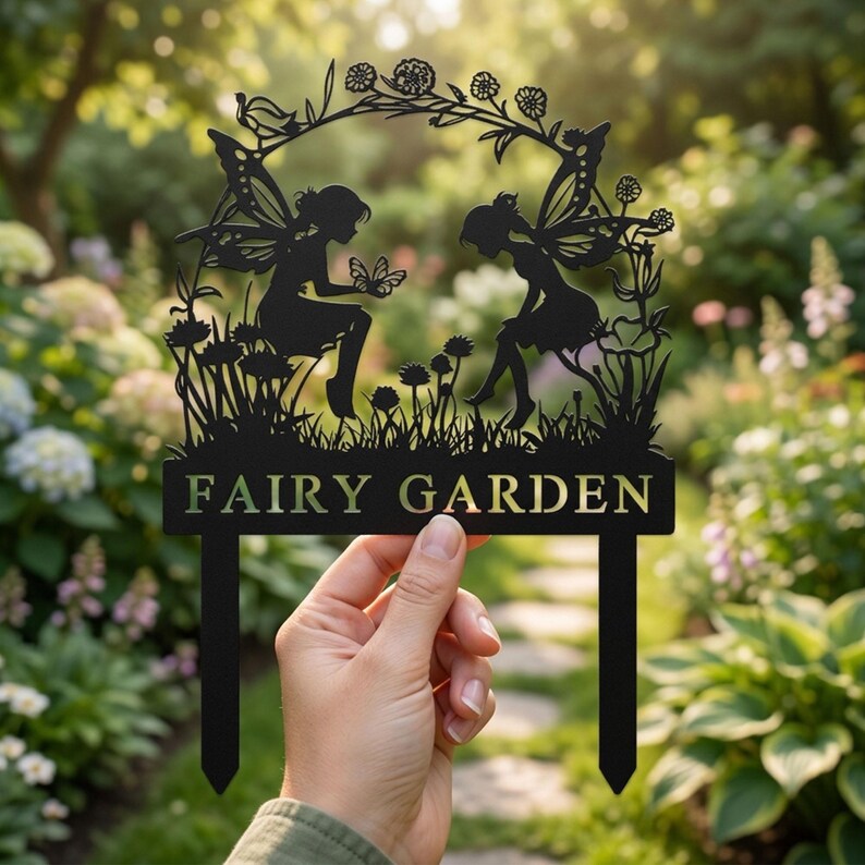Personalized Fairy Metal Garden Sign,Custom Garden Sign,Fairy Garden Stake,Outdoor Garden Yard Decor,Metal Fairy Garden Art,Gardener Gift image 4