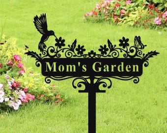 Personalized Metal Garden Sign with Bird, Custom Garden Sign, Hummingbird Butterfly Garden Stake, Garden Yard Decor, Gardener Name Sign