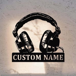 Custom Headphones Metal Sign,Earphones Metal Wall Art,Personalized Headphones DJ Name Sign,Sound Studio Decor,Game Room Wall Decor,Dj Gifts