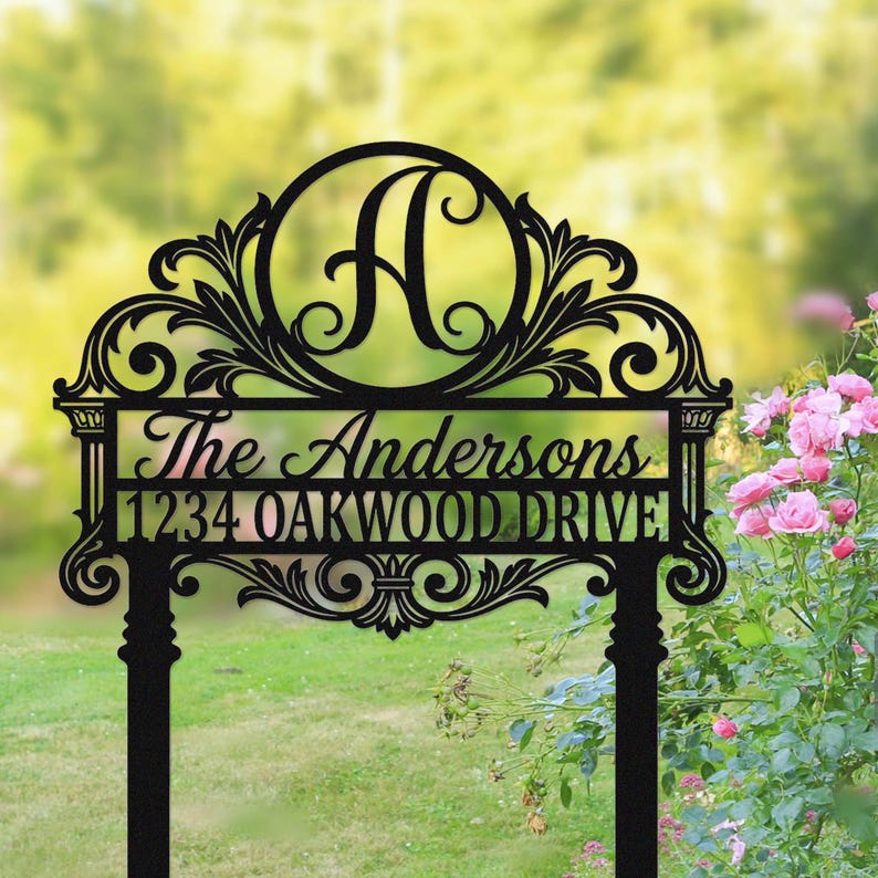 Custom Metal Address Sign With Stakes: Personalized Yard Lawn Address ...