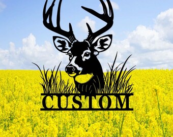 Custom Deer Metal Sign,Deer Head Wall Art,Personalized Deer Sign,Deer Cabin Decor,Deer Hunting Sign,Deer Buck Cabin Sign,Deer Hunter Gift