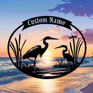 Custom Metal Heron Sign,Great Blue Heron Sign,Personalized Heron Sign,Metal Heron Bird Art,Blue Heron Decor,Pond Decor,Beach Lake Signs