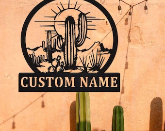 Custom Metal Cactus Sign,Cactus Garden Sign,Personalized Cactus Sign,Desert Cactus Wall Decor,Cactus Metal Wall Art,Southwest Patio Decor