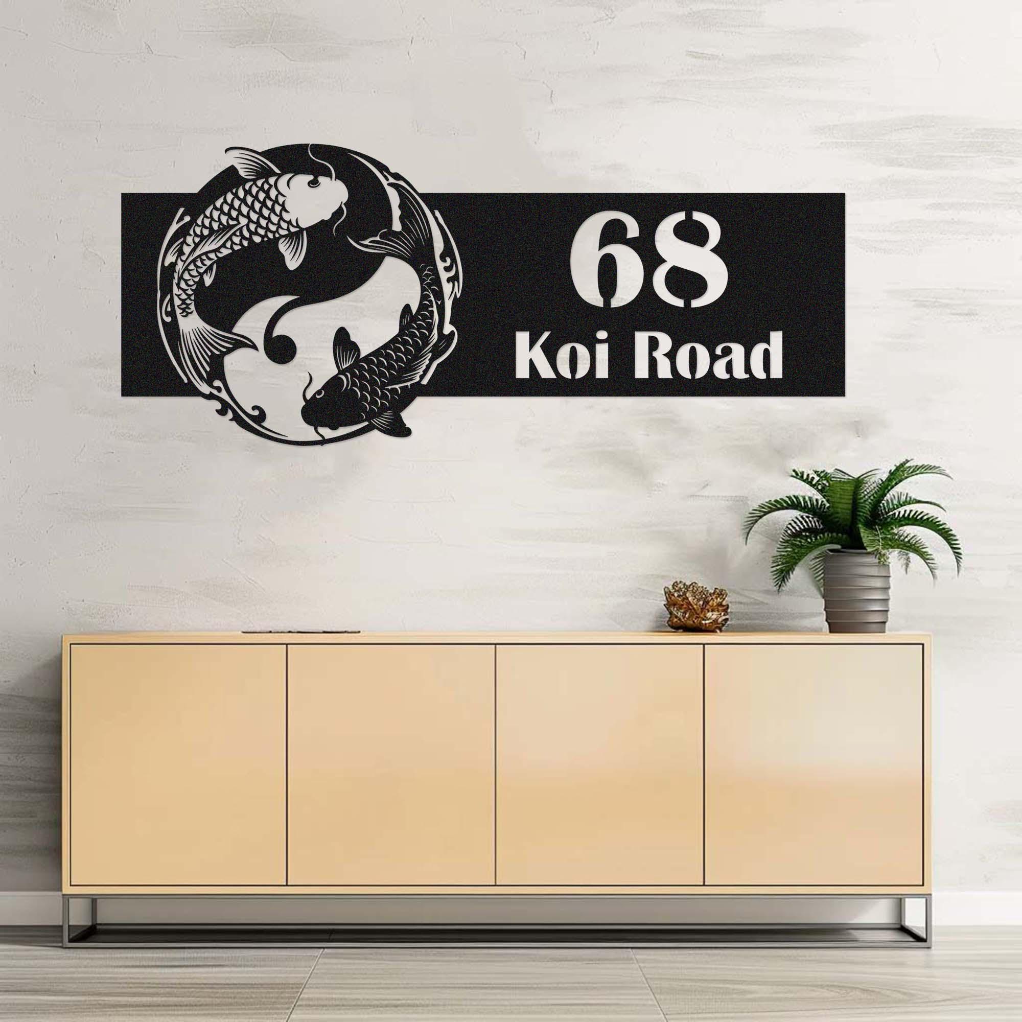 Custom Koi Fish Address Sign, Personalized Koi Fish Address Number Sign ...