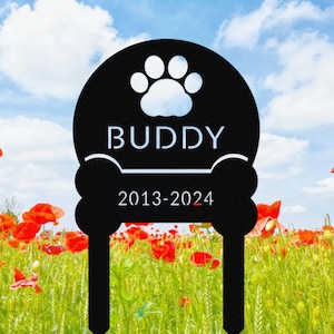Personalized Dog Memorial Garden Stake,Dog Metal Grave Marker,Custom Dog Pet Cemetery Stake,Loss of Dog Gift,Paw Bone Dog Remembrance Stake