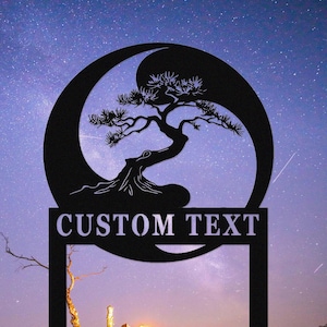 Personalized Bonsai Tree Metal Garden Sign, Custom Garden Sign, Bonsai Garden Stake, Yin Yang Tree Outdoor Garden Yard Decor, Gardener Gift