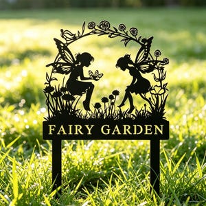 Personalized Fairy Metal Garden Sign,Custom Garden Sign,Fairy Garden Stake,Outdoor Garden Yard Decor,Metal Fairy Garden Art,Gardener Gift image 2