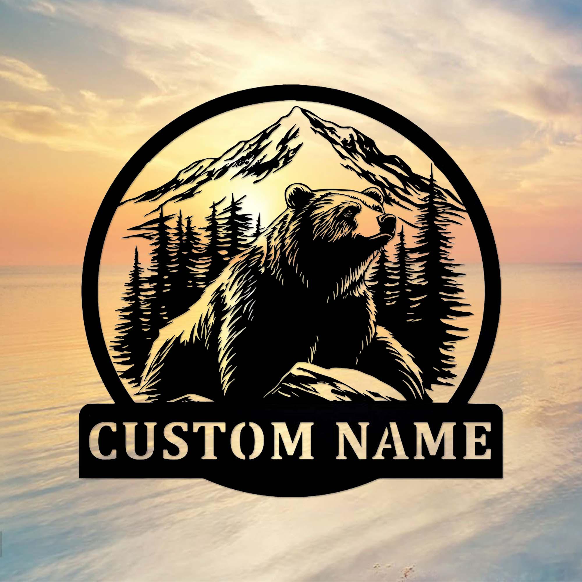 Custom Bear Metal Sign,bear Cabin Sign,personalized Bear Name Sign,bear ...