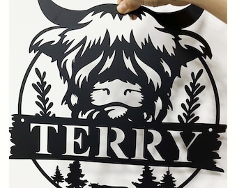 Custom Highland Cow Metal Sign,Highland Cow Welcome Sign,Personalized Highland Cow Farm Sign,Highland Cow Wall Art Decor,Cow Farmhouse Decor