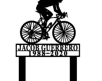 Custom Road Bike Metal Memorial Sign,Man Road Bike Racing Memorial Stake,Personalized Cycling Sign,Bicycle Decor,Bicyclist Grave Marker