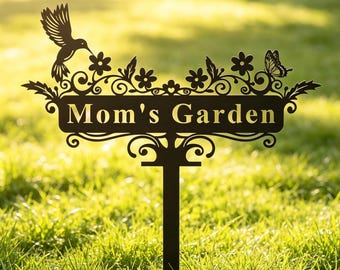 Personalized Metal Garden Sign with Bird, Custom Garden Sign, Hummingbird Butterfly Garden Stake, Garden Yard Decor, Gardener Name Sign