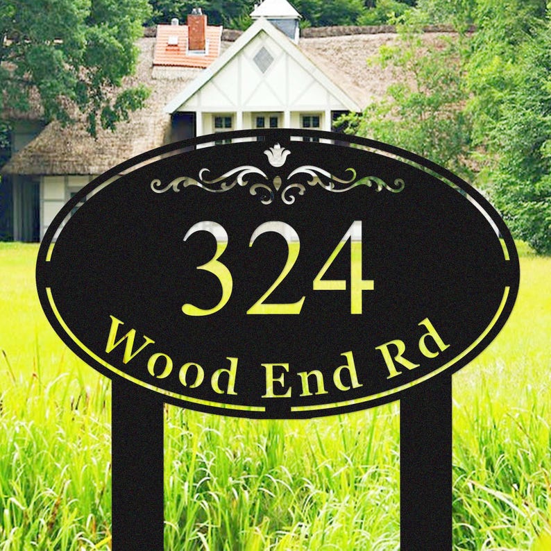 Custom Metal Address Sign With Stakes, Personalized Yard Address Sign ...
