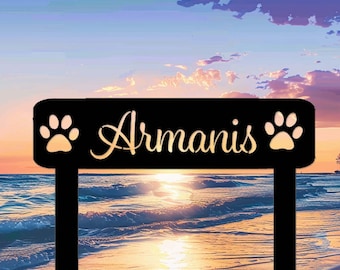 Personalized Pet Memorial Stake,Cat Dog Pet Metal Grave Marker with Paw Print,Custom Pet Name Cemetery Stake,Loss of Dog Pet Sympathy Gift