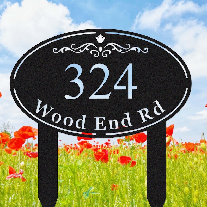 Custom Metal Address Sign With Stakes, Personalized Yard Address Sign ...