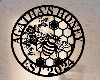 Custom Bee Metal Sign,Honey Bee Garden Sign,Personalized Bee Keeper Name Sign,Bee Farm Sign,Bee Metal Wall Art,Bee Hive Sign,Apiary Decor