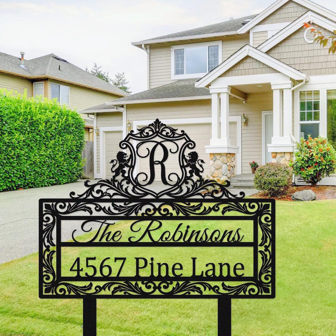 Custom Metal Monogram Address Sign: Personalized Yard Address Signs ...