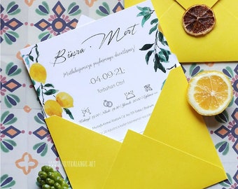 Concept de citron et de tuile, papeterie de mariage, mariage rustique, invitation, invitations de mariage, invitation de mariage, carte de mariage, réservez la date, Amalfi