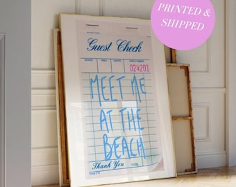 Meet Me At The Beach Guest Check Print Coastal Cowgirl Print Light Blue Wall Art Beach Print Unframed Trendy Coastal Print Beach House Decor