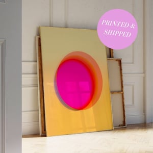 Póster de aura positiva, póster degradado amarillo y rosa, arte de pared de afirmación, arte de pared impreso estético, arte de pared moderno para regalo de inauguración de una casa