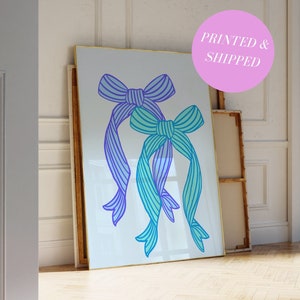 Blue Bows Print Preppy Wall Art Coquette Room Decor Bow Wall Art Blue Nursery Print Bow Trendy Nursery Print Girly Room Aesthetic Gift Baby
