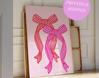 Pink Bows Print Preppy Wall Art Coquette Room Decor Bow Wall Art Pink Nursery Print Bow Poster Trendy Nursery Print Girly Room Aesthetic