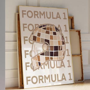 Beige Formula 1 Aesthetic Print Retro Funky Vintage Art Beige Aesthetic Wall Art Formula 1 Helmet F1 Wall Art Trendy Print for Apartment Art