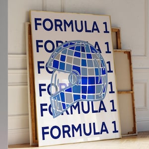 Navy Formula 1 Aesthetic Print Retro Funky Vintage Art Navy Aesthetic Wall Art Formula 1 Helmet F1 Wall Art Trendy Print for Apartment Art