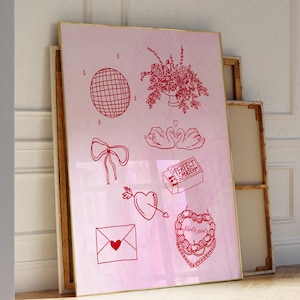 Retro Valentines Day Poster Pink & Red Retro Wall Art Trendy Pink Print Preppy Cute Wall Art Girly Y2k Decor Love Digital Wall Art Coquette