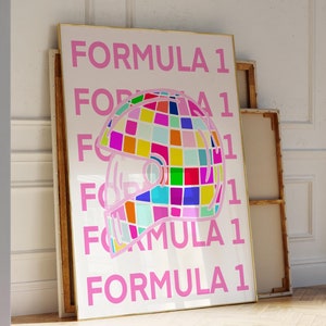 Colorful Formula 1 Aesthetic Art Poster Retro Funky Vintage Aesthetic Wall Art Formula 1 Helmet Print F1 Wall Art Trendy Print for Apartment
