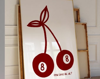 8 Ball Print Kirsche Retro Wand Art Prints Und Poster How Lucky YoAre We Aesthetic Wall Decor Wohnung Gen Z Print Digital Red White Prints