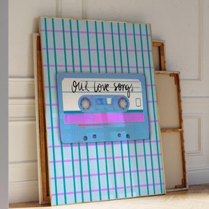 Retro Tape Cassette Print Trendy Vintage Blue Print Aesthetic 90's Poster Music Lover Digital Print Cool Mix Tape Nostalgic Valentines Print