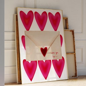 Retro Love Poster for Love Letter Art Vintage Print Red Wall Art for Living Room Poster Valentines Day Gift for her Love Letter Trendy Print