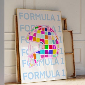Colorful Formula 1 Aesthetic Art Poster Retro Funky Vintage Aesthetic Wall Art Formula 1 Helmet Print F1 Wall Art Trendy Print for Apartment