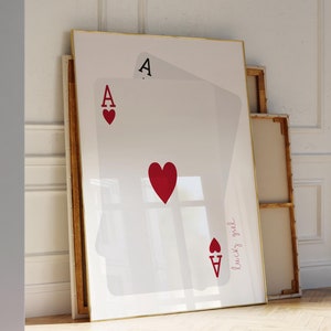 Trendy Ace of Hearts Wall Art Print Lucky Girl Poster Retro Trendy Aesthetic Print Red White Playing Card Poster Aesthetic Preppy Dorm Art