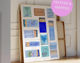 Coastal Matchbook Print Trendy Print For Apartment Blue Preppy Dorm Art Coastal Poster Vintage Matchbox Print Aesthetic Blue Matchbox Print