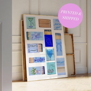 Coastal Matchbook Print Trendy Print For Apartment Blue Preppy Dorm Art Coastal Poster Vintage Matchbox Print Aesthetic Blue Matchbox Print