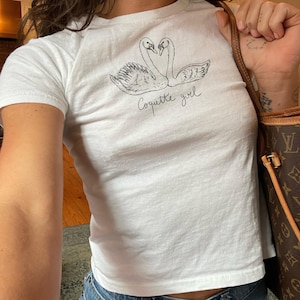 Swans Baby Tee Girl Aesthetic Clothes Balletcore Drawing Shirt Coquette Clothing Swan Aesthetic Y2K Baby Tee Coquette Tshirt Gift for Her