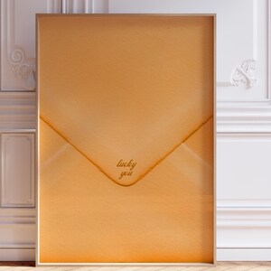 Arte de pared con carta de amor, impresión naranja "Lucky You", arte de pared romántico de moda, impresión de pared de galería estética, decoración del día de San Valentín, impresión artística de amor preppy