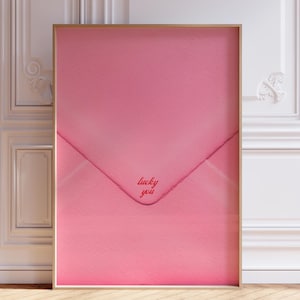 Arte de parede com carta de amor rosa Lucky You Print Arte de parede romântica da moda Estética Galeria rosa Impressão de parede Decoração de dia dos namorados Impressão de amor elegante